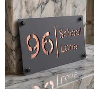 House Numbers Plaque, Matt Grey & Rose Gold Mirror, 280X160MM