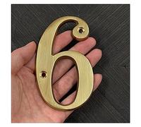 House Numbers Plaques 4 Inch 100mm Solid Brass Modern House Number Apartment Door Numbers Home Mailbox Address Outdoor Sign Plates(No. 6)