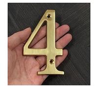 House Numbers Plaques 4 Inch 100mm Solid Brass Modern House Number Apartment Door Numbers Home Mailbox Address Outdoor Sign Plates(No. 4)