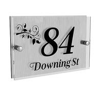 House Numbers Plaques Acrylic Door Number Plaques for Wall Modern House Signs Plaques Personalised Door Signs Modern Glass Effect Rectangle Road Name House Number Plaques(Design 2)
