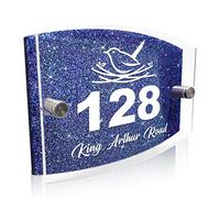 House Numbers Plaques Door Number Plaques for Wall Personalised Acrylic Glitter Door Number Plaques Door Signs Modern House Numbers Road Name Gate Plaques(Blue Design 2)