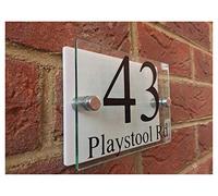House Numbers Plaques, Door Numbers Customize 200x140mm MODERN HOUSE SIGN PLAQUE DOOR NUMBER STREET GLASS EFFECT NAME(White back panel,100x140mm)