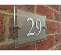 House Numbers Plaques, Door Numbers Customize Modern Door Number/Address Plaque Glass Acrylic Outdoor House Sign(White number,100x140mm)