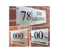 House Numbers Plaques, Door Numbers Customize Modern House Sign Plaque Door Number Street Frosted Glass Effect Acrylic Name(300x140mm)