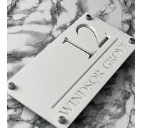 House Numbers Plaques Door Signs For Outside Personalised Door Numbers Custom Name Sign Home 3D Door Street Address Plate (White and Silver Text)