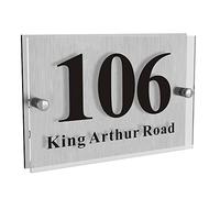 House Numbers Plaques for Outside Door Number Plaques for Wall Screw On Modern Door Sign House Number Plates Glass Effect Acrylic Aluminium Sign 195mm X 130mm(Rectangle)