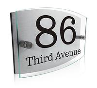 House Numbers Plaques House Numbers Acrylic & Aluminium Door Number Plaques for Wall Modern Glass Effect Door Name Signs (19.5 x 13cm Arc)