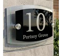 House Numbers Plaques Modern Black Door Plaques For Wall Address House Number Plates for Outside Personalised Front Door Number Perspex Acrylic Door Sign (Black Background & Clear Text)