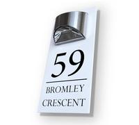 House Numbers Plaques With Solar Light Door Number Plaques For Wall Custom House Number Signs (White & Modern Text)