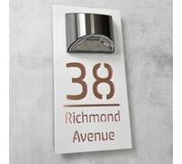 House Numbers Plaques With Solar Light House Numbers Door Signs Personalised Door Number For Wall Name Outside (White and Mirror Rose Gold)