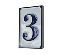 House Numbers Simple Blue & White Hand-painted Italian Ceramic Numbers & Letter Tiles 11cm x 7cm (Number 3)