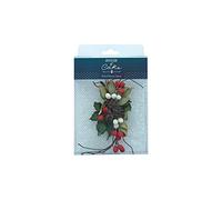 House of Cake Pine Cone & Holly Cake Decoration, Festive Flower Spray Topper For Christmas Cakes, Food Safe, Red and Green