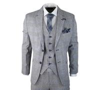 House Of Cavani Arriga - Men's 3 Piece Summer Grey Check Wedding Suit - 50" Jacket 44" Trousers