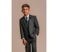 Boys 3 Piece Olive Green Check Suit Tweed Tailored Fit Wedding - Olive 3