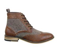 House Of Cavani Cavani Sherlock - Mens Leather & Tweed Herringbone Ankle Boots - Brown - UK 10