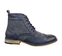 House Of Cavani Cavani Sherlock - Mens Leather & Tweed Herringbone Ankle Boots - Navy - UK 9