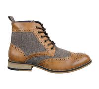 House Of Cavani Cavani Sherlock - Mens Leather & Tweed Herringbone Ankle Boots - Tan - UK 8