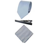 House Of Cavani Men's Matching Wedding Satin Silk Tie Hanky & Tie Clip Polka Dot - Blue