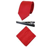 House Of Cavani Men's Matching Wedding Satin Silk Tie Hanky & Tie Clip Polka Dot - Red