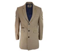House Of Cavani Roman - Men's 3/4 Wool Overcoat Jacket Herringbone Tweed 3 Button Coat - Oak - 42