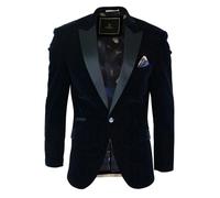 House Of Cavani Rosa - Men's Soft Velvet Black Navy 1 Button Dinner Jacket Tuxedo Blazer Fit - Navy - 34