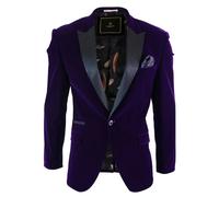House Of Cavani Rosa - Men's Soft Velvet Black Navy 1 Button Dinner Jacket Tuxedo Blazer Fit - Purple - 52