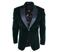 House Of Cavani Rosa - Men's Soft Velvet Olive Green 1 Button Dinner Jacket Tuxedo Blazer Fit - 48