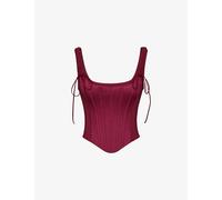 House of CB Womens House of CB Iman Square-Neck Satin Corset Top Wine XS (A-C Cup)