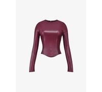 House of Cb Womens Wine Mylah Round-neck Faux-leather Top M