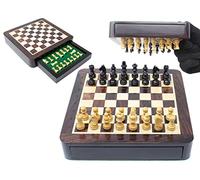 House of Chess - 7.5 Inch Wooden Magnetic Travel Chess Set with Storage Drawer & Algebraic Notation - 2 Extra Queens - Handmade