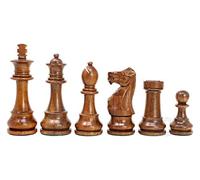 House of Chess - Tournament Chess Set Pieces - Unique Staunton Golden Acacia Wood / Boxwood - King Height: 3.75" (95 mm) - 2 Extra Queens - Weighted