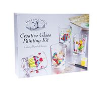 House Of Crafts Creative Glass Painting, Single Craft Kit Set, Multicoloured, Includes Candle Glass x 4, Gold Peel-Off Outlines, Glass Paints x 5 Colours, Artist’s Brush, Instructions