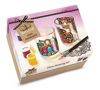 House Of Crafts Glass Painting, Single Craft Kit, Multicoloured, Start A Craft Set Includes 2 Candle Glasses, Peel Off Outlines, 5 Glass Paints, Artist’s Brush, Instructions