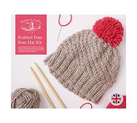 House Of Crafts Knitted Pom Pom Hat, Single Craft Kit Set, Multicoloured, Includes 100g Ball Chunky Acrylic Wool, 50g Ball Of Acrylic Baby DK Wool, Bamboo Knitting Needles, Sewing Needle