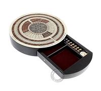 House of Cribbage - 10" Round Shape 4 Tracks Continuous Cribbage Board Rosewood/Maple - Push Drawer with Score Marking Fields for Skunks, Corners & Won Games
