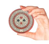House of Cribbage - 2 Track 60 Points - Round Shape Pocket Size Wooden Travel Cribbage Board - Size 4 Inch (Bloodwood/Maple Wood)