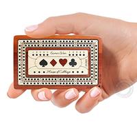 House of Cribbage - 2 Track - Wooden Travel/Pocket Size Cribbage Board - 4 Inch - Inlaid in Bloodwood/Maple Wood with Storage Space for Cribbage Pegs - 60 Points - Non Continuous