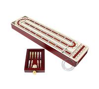 House of Cribbage - 3 Track Continuous Cribbage Board Alphabet e Shape inlaid in Maple Wood/Bloodwood - Size: 12.4 Inch - Storage Drawer For Cribbage Pegs