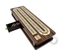 House of Cribbage - 3 Track Continuous Cribbage Board/Box Inlaid in Rosewood/Maple Wood - Size 12 Inch - Sliding Lid Drawer