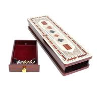 House of Cribbage - 3 Track Continuous Cribbage Board in Maple and Bloodwood - Inlaid Card Symbols (Suits) + Storage Drawer for Cribbage Pegs & Cards