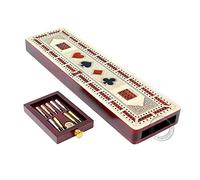 House of Cribbage 3 Track Continuous Cribbage Board inlaid in Maple Wood/Bloodwood - Size: 12.5" - Wood Inlaid Card Symbols (Suits) + Storage Drawer for Cribbage Pegs