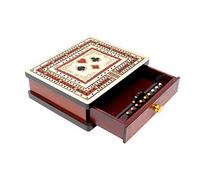 House of Cribbage - 3 Track Cribbage Board Inlaid in Maple Wood / Bloodwood - Size: 6 x 5 Inches - Wood Inlaid Symbols (Suits) - Storage Drawer for Cribbage Pegs & Playing Cards