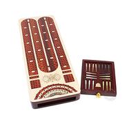 House of Cribbage - 4 Track Continuous Cribbage Board Inlaid in Bloodwood - Size: 13.5 Inches - Storage Drawer for Cribbage Pegs and Score Marking Fields for Skunks, Corners and Won Games