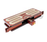 House of Cribbage - Continuous Cribbage Board/Box Inlaid in Blood Wood/Maple : 4 Track - Sliding Lids & Drawer with Score Marking Fields for Skunks, Corners and Won Games