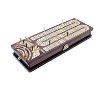 House of Cribbage - Continuous Cribbage Board/Box Inlaid in Rosewood/Maple : 4 Track - Side Drawers with Score Marking Fields for Skunks, Corners and Won Games