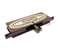 House of Cribbage - Continuous Cribbage Board/Box Inlaid in Wenge Wood/Maple : 4 Track - Sliding Lids, Drawer & Metal Pegs with Score Marking Fields for Skunks, Corners and Won Games