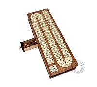 House of Cribbage - Continuous Cribbage Board Inlaid in Teak Wood / Maple Wood - 4 Track - Separate Storage Space for Two Deck of Cards & Pegs