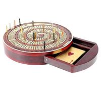 House of Cribbage - Cribbage Board Spiral Design Round Shape 4 Tracks Bloodwood/Maple with place for Skunks, Corners & Won Games