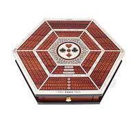 House of Cribbage - Hexagonal Cribbage Board Continuous 4 Tracks with Drawer Storage and Skunks, Corners and Score Marking Fields - White Maple/Blood Wood