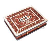 House of Cribbage - Playing Cards Symbol Inlaid 3 Tracks Continuous Cribbage Board with Drawer Storage and Score Marking Fields for Skunks, Corners & Won Games - Maple Wood/Blood Wood